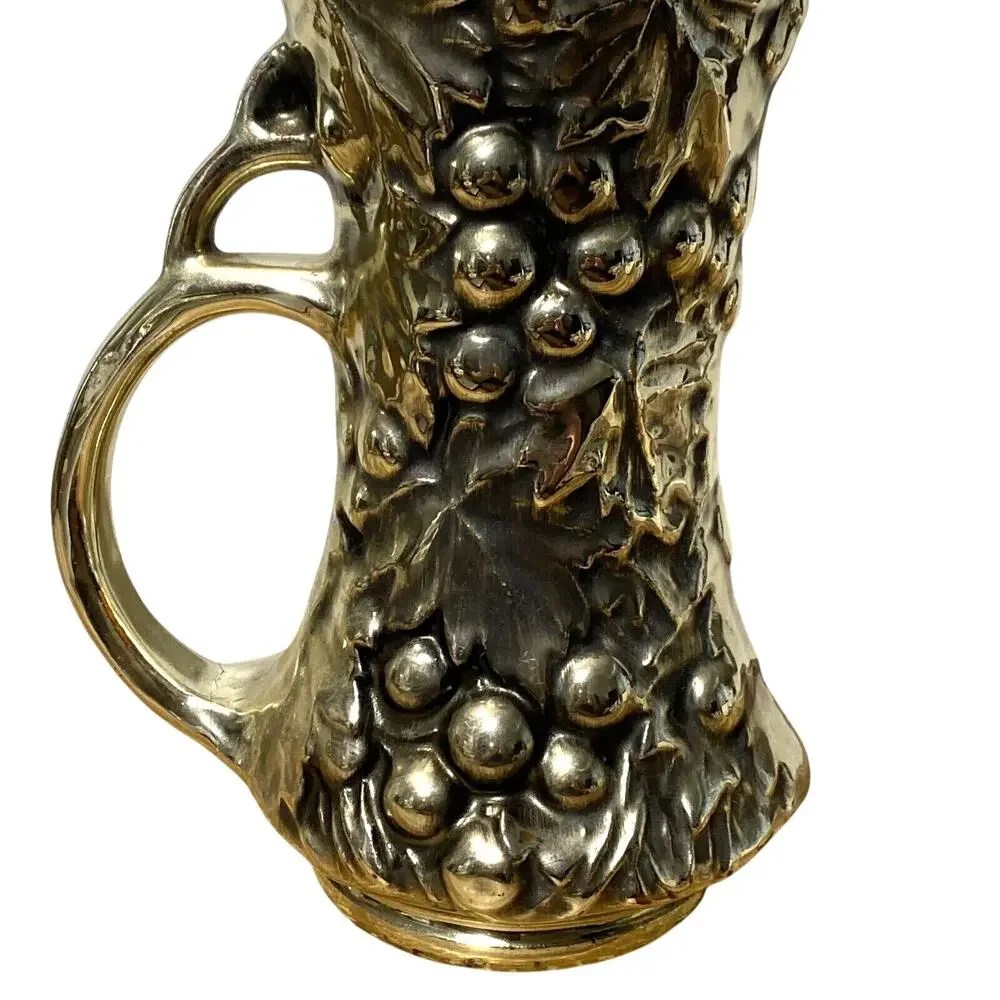 Vintage McCoy Pottery 616 Grape Pitcher Black Gold 9.5